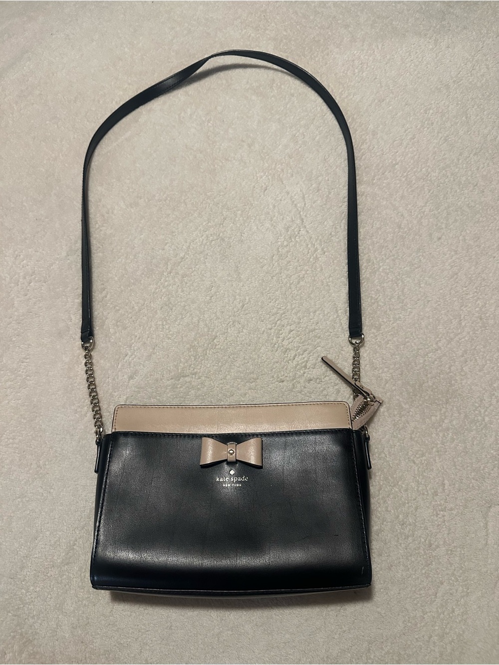 kate spade Black and Beige Leather Bow Crossbody Bag